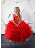 Red Tulle Long Tiered Flower Girl Dress